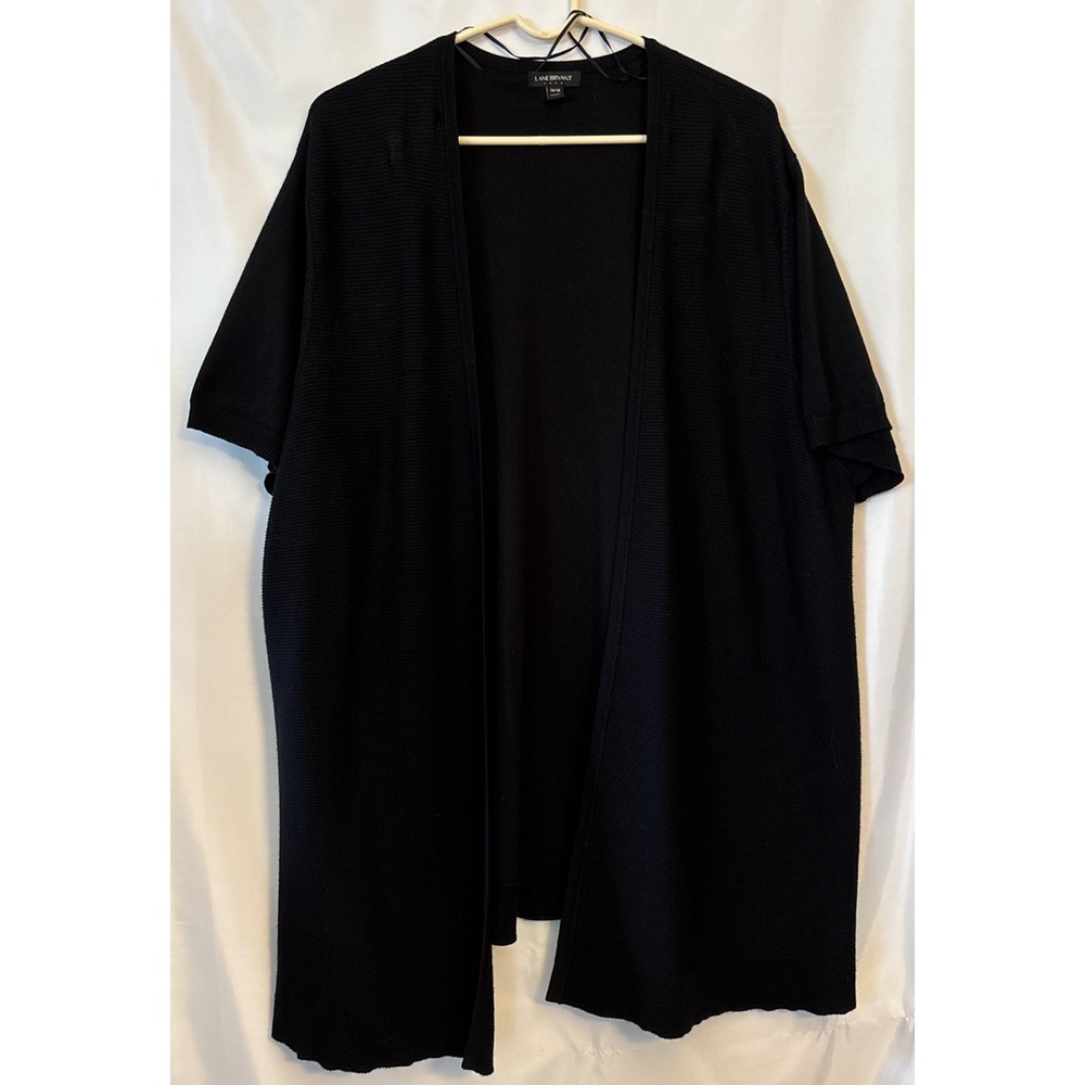 Lane Bryant Black Short Sleeve Open Front Cardigan Sweater Minimalist 26-28